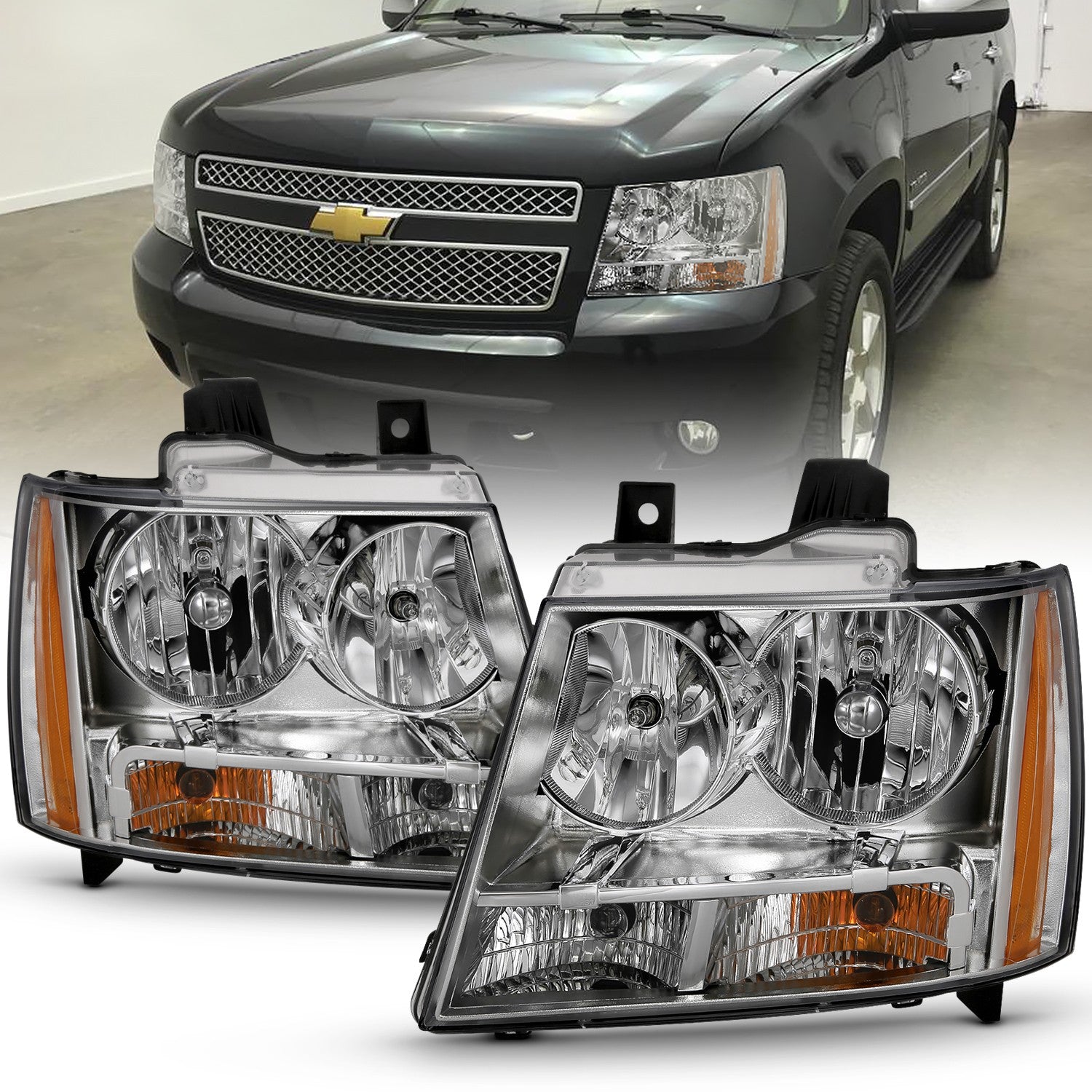 ANZO USA, Anzo Crystal Headlights Chevy Suburban (2007-2014) [Chrome w/ Amber Housing- OE] 111475