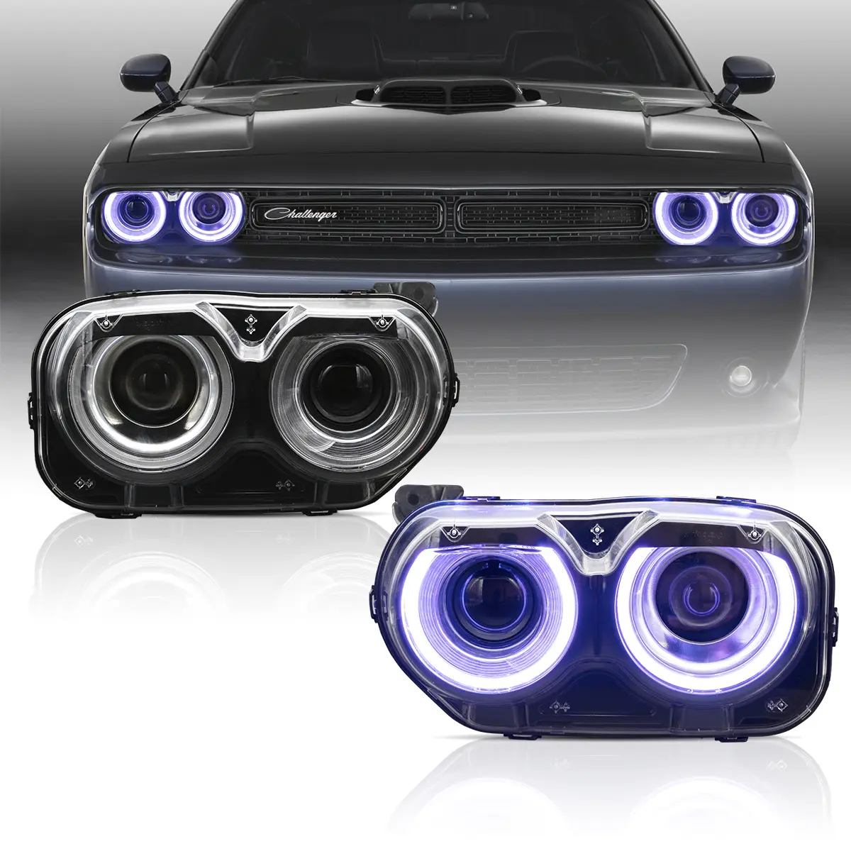 Auto Addict, Auto Addict Headlights Dodge Challenger (15-23) LED RGB Color Change Projector Lights